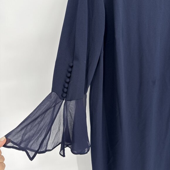 New CALVIN KLEIN Plus Size 20W Navy Blue 3/4 Bell Sleeve Boat Neck Sheath Dress - Picture 4 of 9